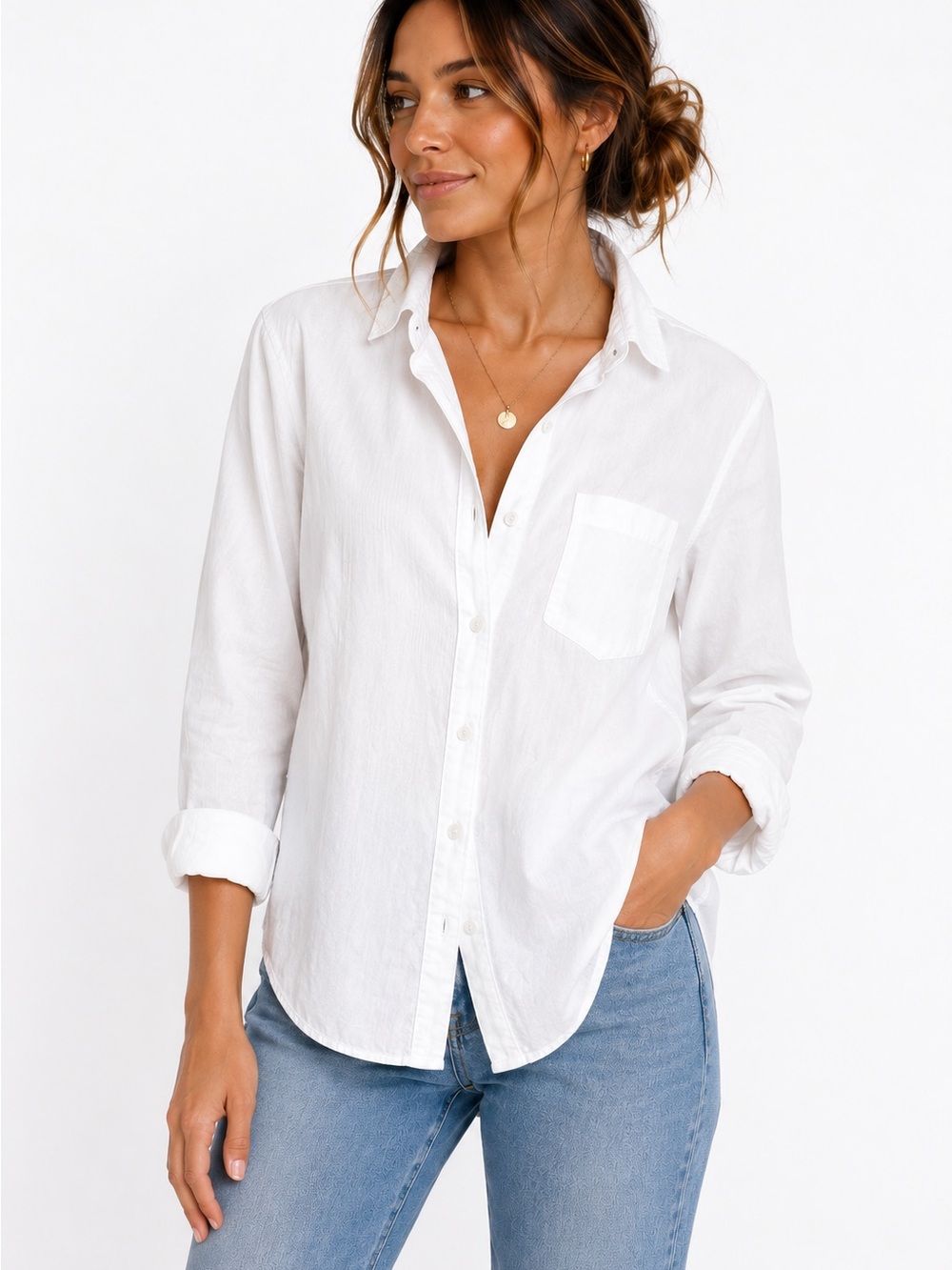Universal Thread White Linen Blend Button Down Shirt Relaxed Extra Small